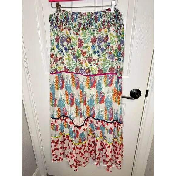 Anthropologie Lorraine Faaria  Mixed Media Tiered Maxi Skirt XL *FLAWED* Cottage - Picture 4 of 10